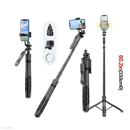 Mobile Phone Holder Gimbal Stabilizer Tripod in different angles showcasing its features and size of 60.2 inches.